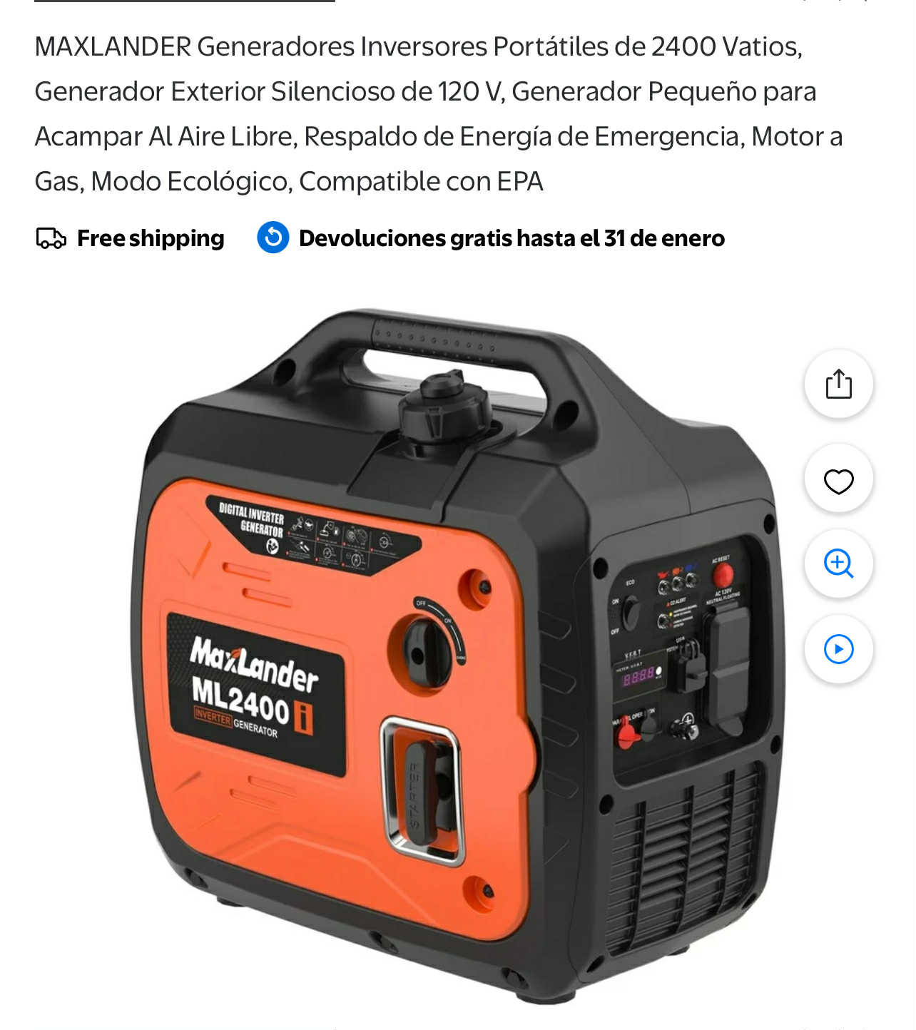 2400W Portable Gas Inverter Generator