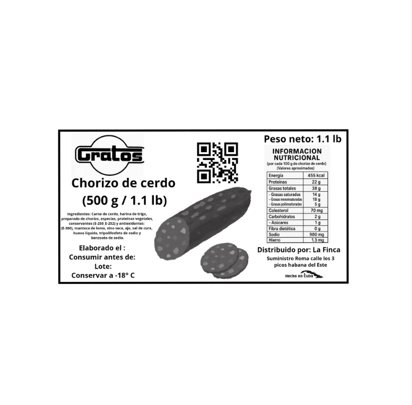Chorizo de cerdo Gratos (500 g / 1.1 lb)