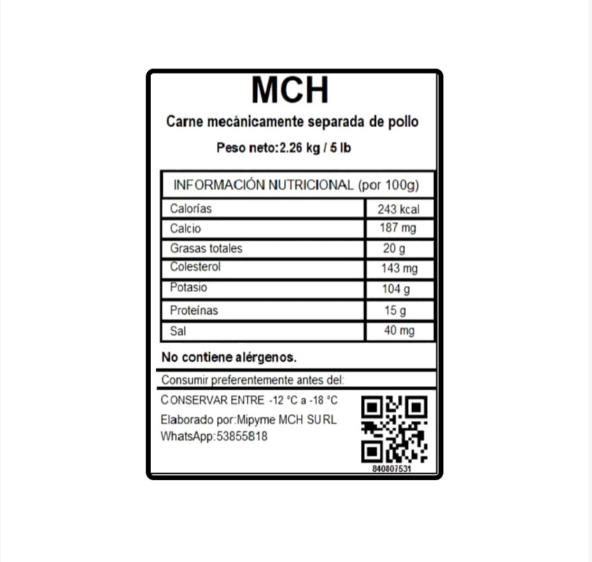 Carne mecánicamente separada de pollo MCH