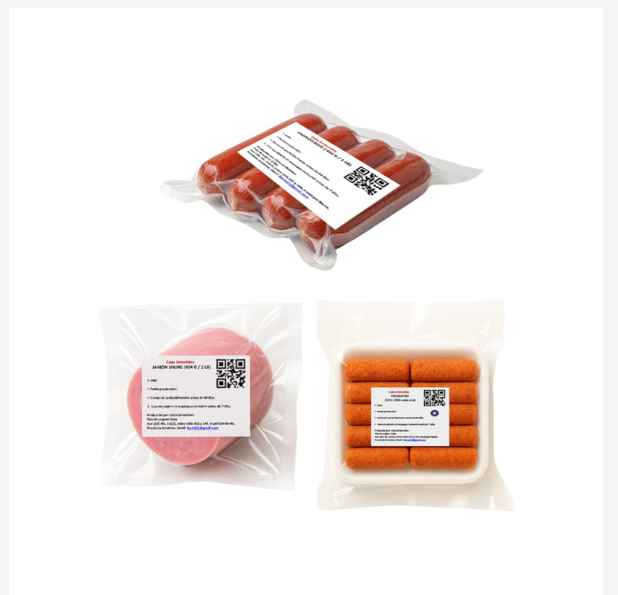 Chorizos rojos, jamón Vicky y croquetas de jamón