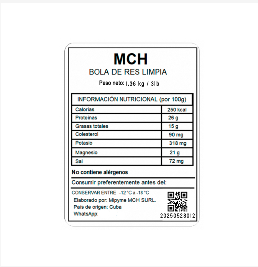 Bola de res limpia MCH (1.36 kg / 3 lb)