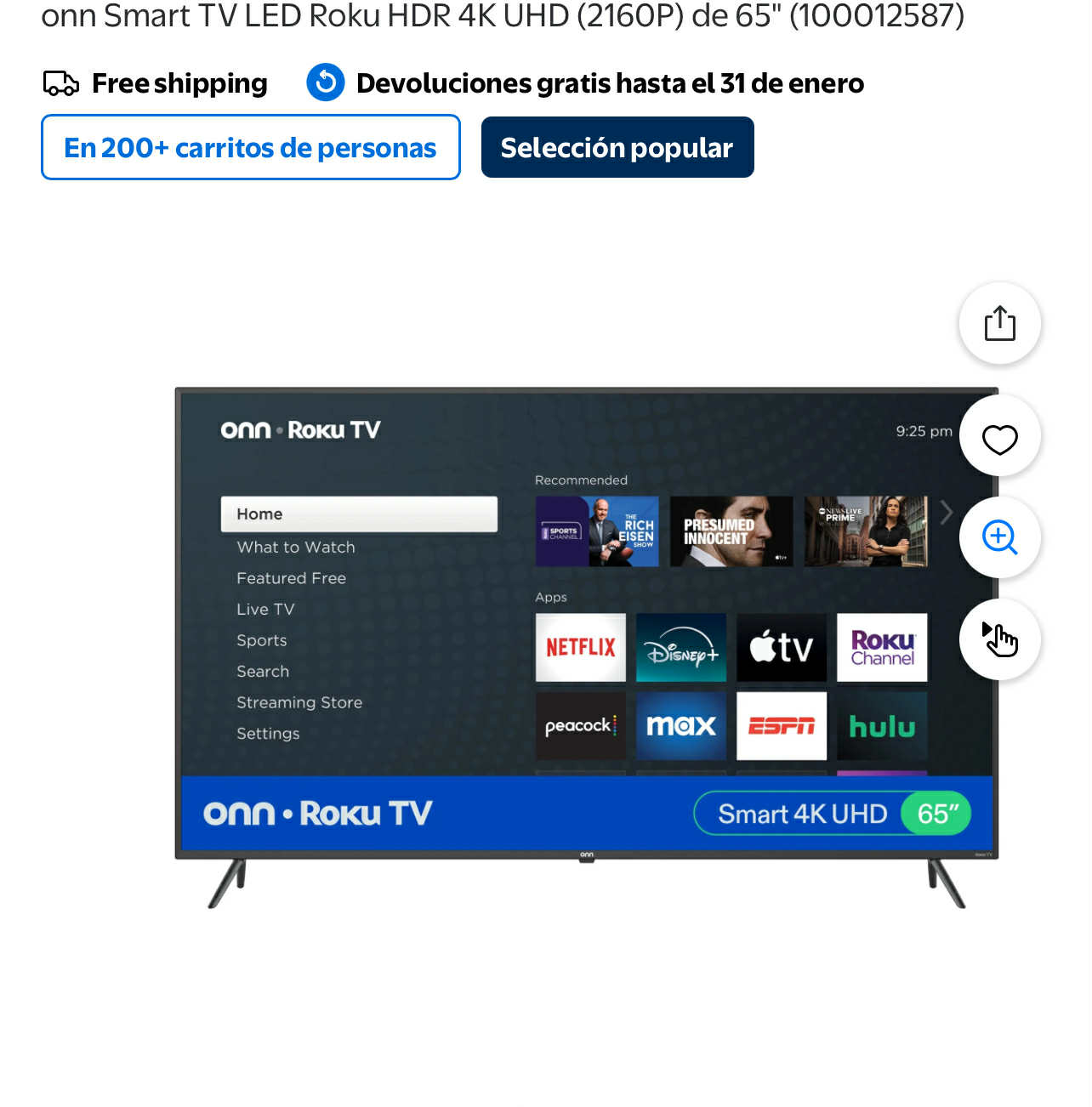 onn 65-inch Smart TV Roku HDR 4K UHD