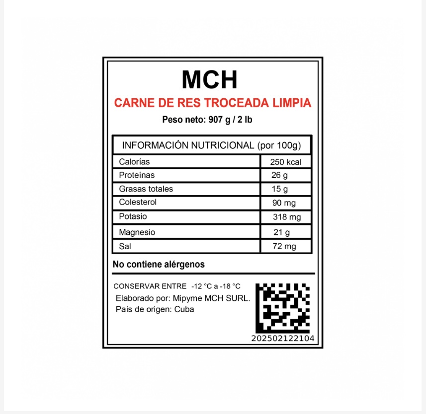 Carne de res troceada limpia MCH (907 g / 2 lb)