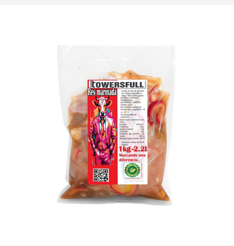 Carne de res troceada marinada Towersfull (1 kg) 2.2 lb