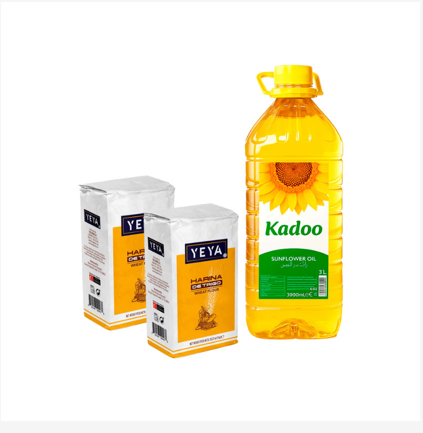 Aceite de girasol Kadoo y harina de trigo YEYA