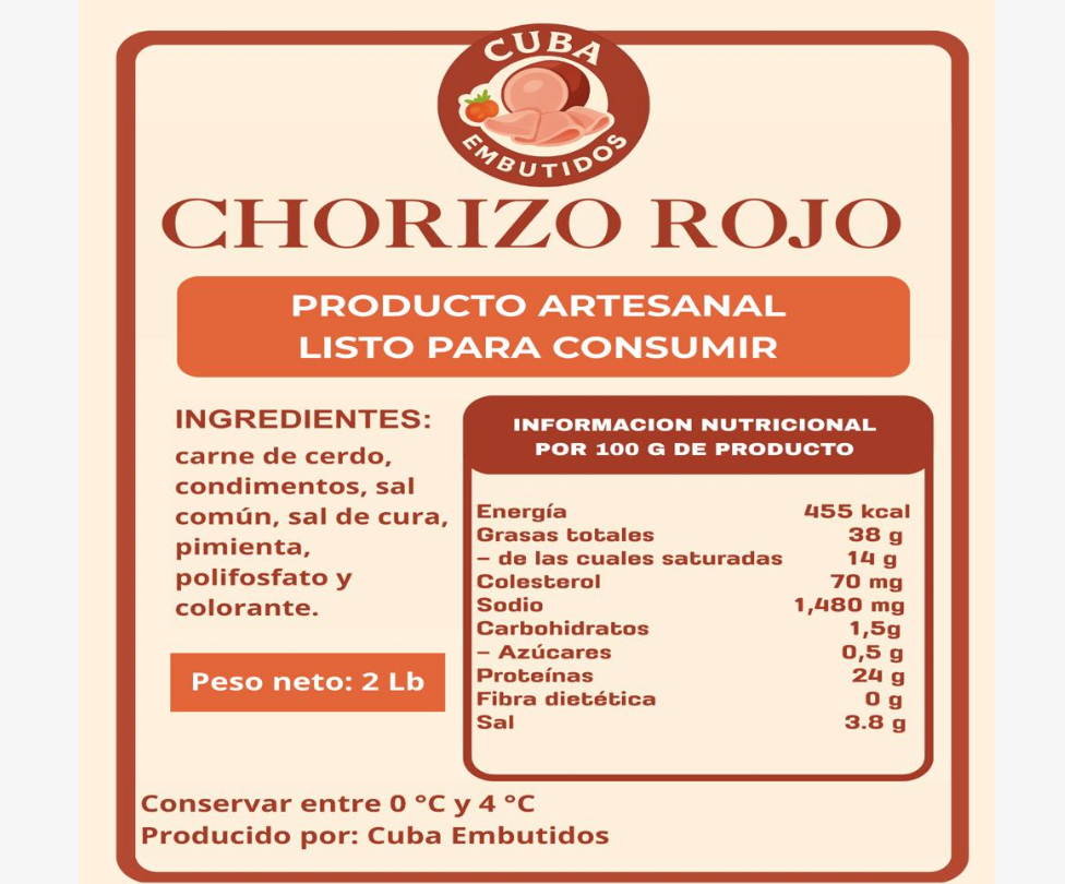 Chorizo rojo Cuba Embutidos 9.07 g/ 2 lb