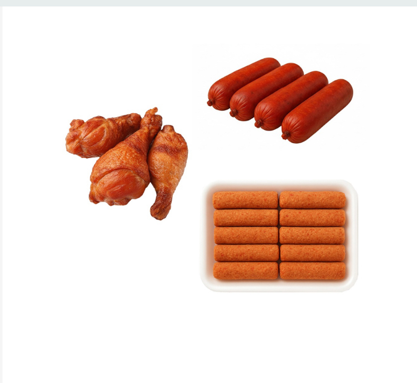 Chorizos rojos, muslos de pollo al carbón y croquetas de jamón