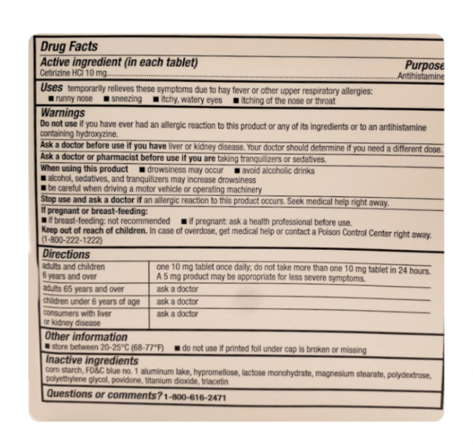 Clorhidrato de cetirizina 10 mg Major