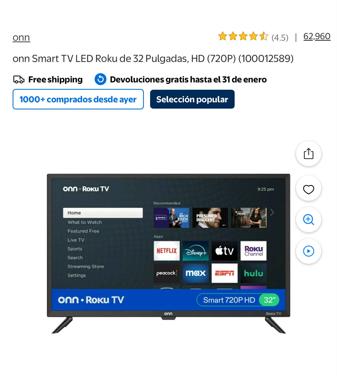 onn 32-Inch Smart TV LED Roku HD