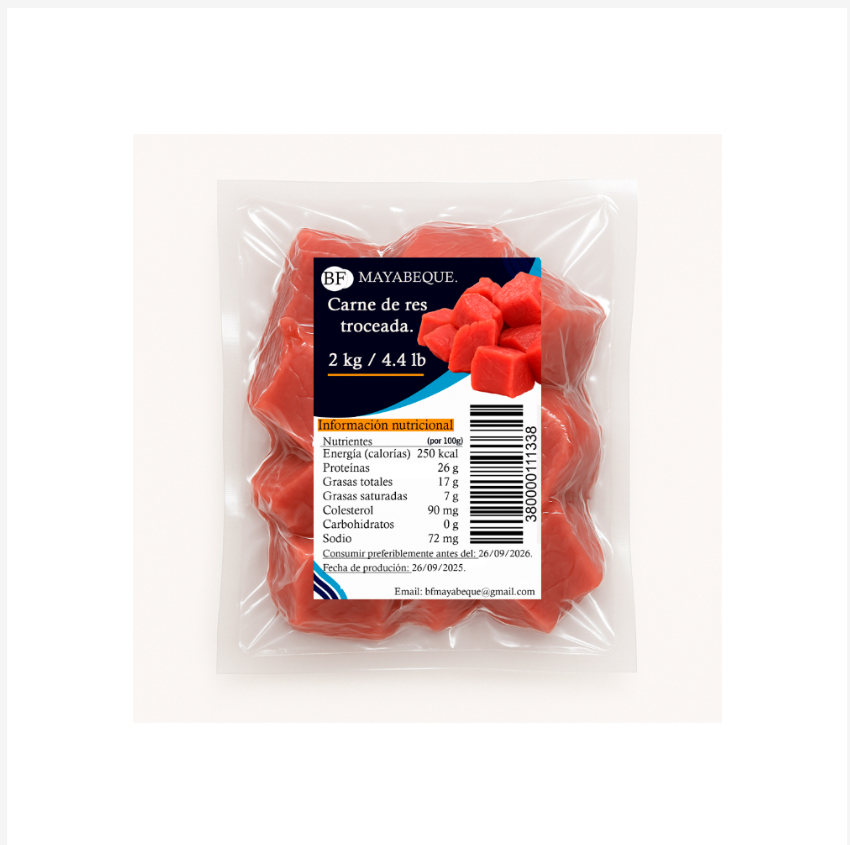 Carne de res troceada bf Mayabeque (2 kg / 4.4 lb)
