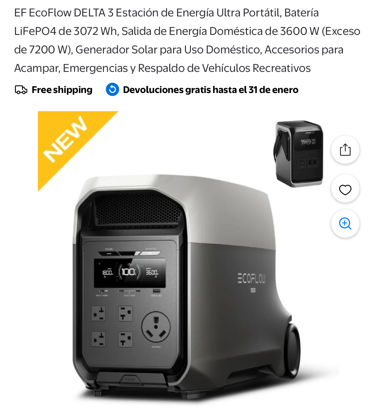 EF EcoFlow DELTA 3 Estación de Energía Ultra Portátil