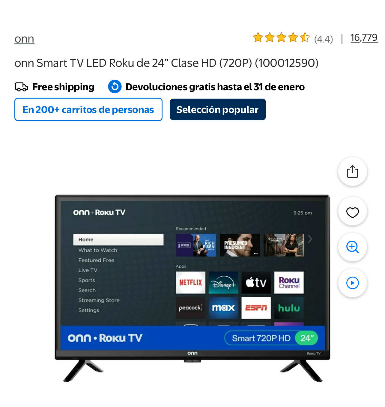 onn Smart TV LED Roku 24” HD