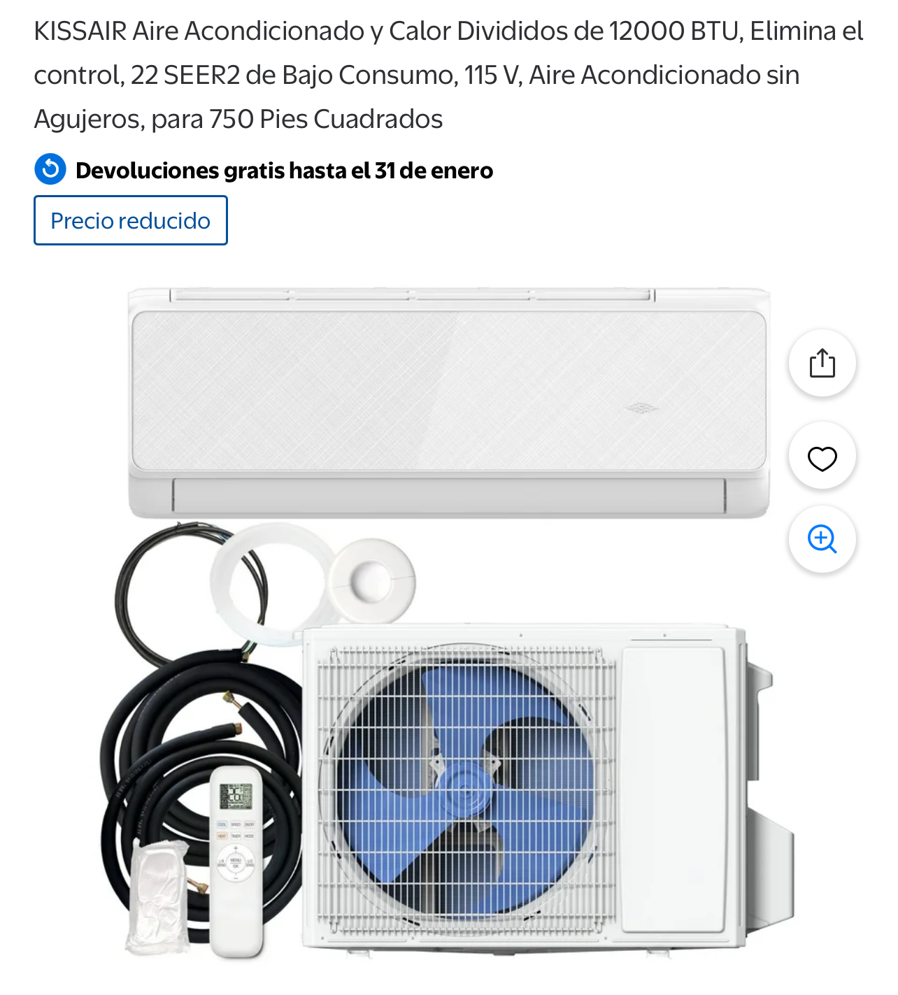 KISSAIR Aire acondicionado y calefacción 12000 BTU