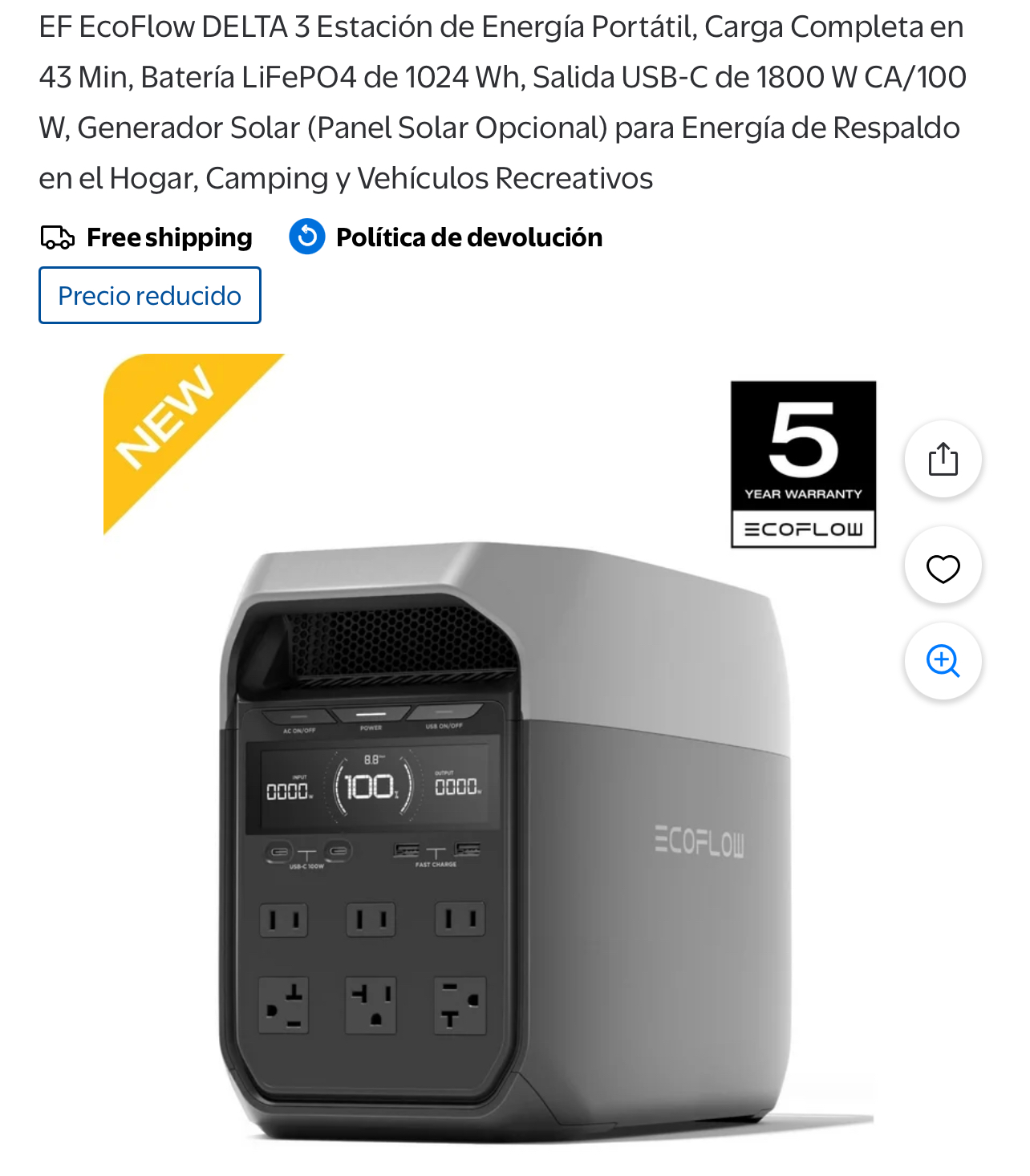 EF EcoFlow DELTA 3 Estación de Energía Portátil