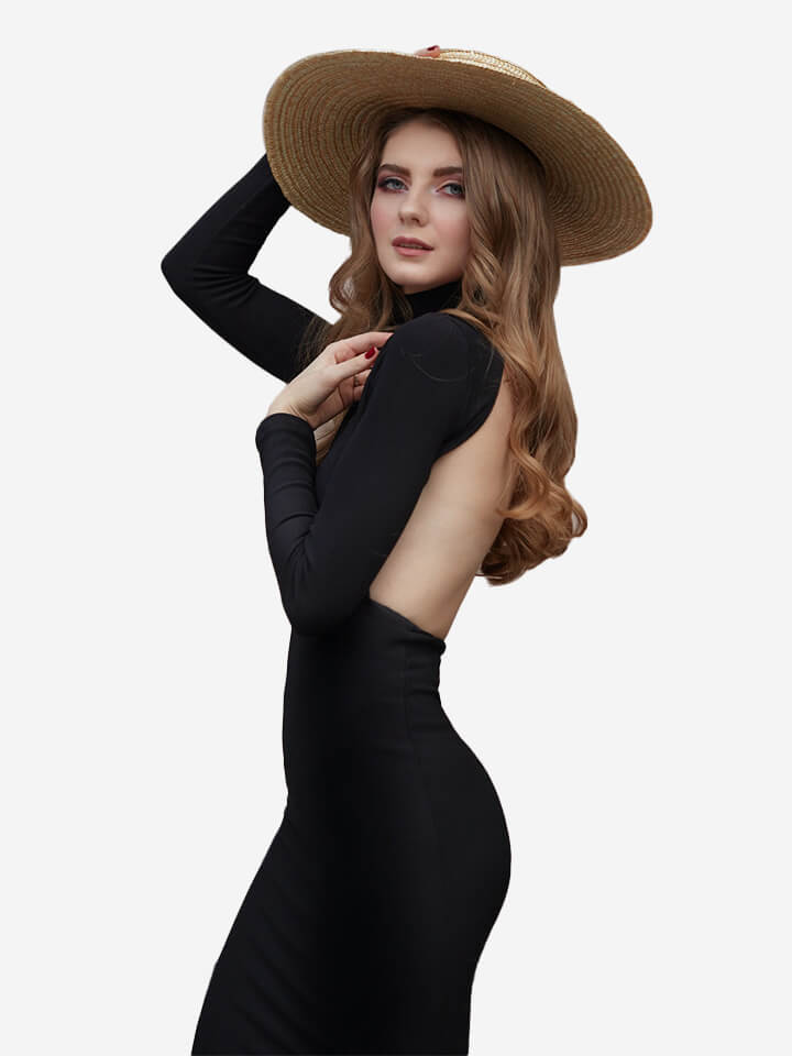 Backless Long Sleeve Black Dress