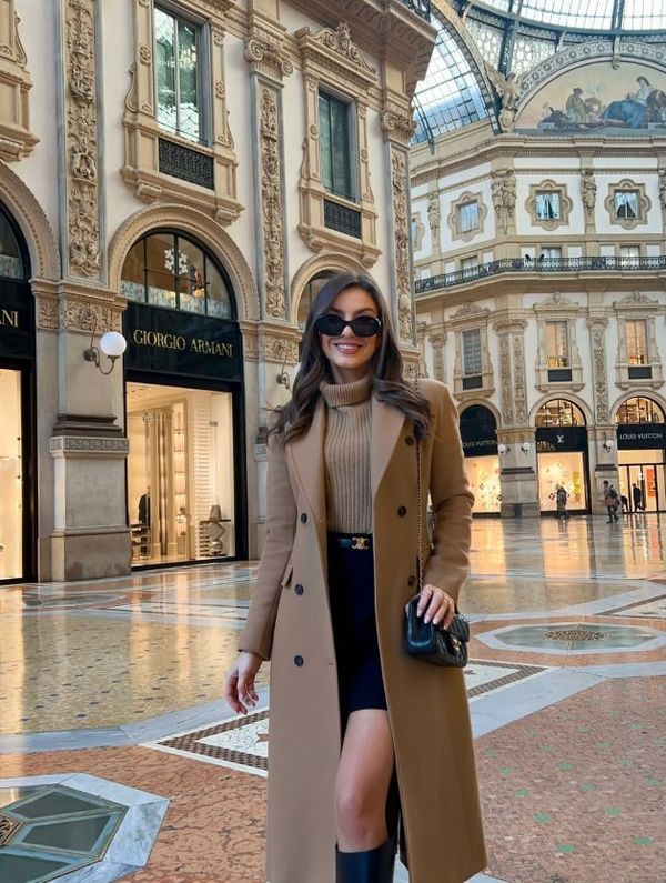 Classic Camel Double-Breasted Wool Coat