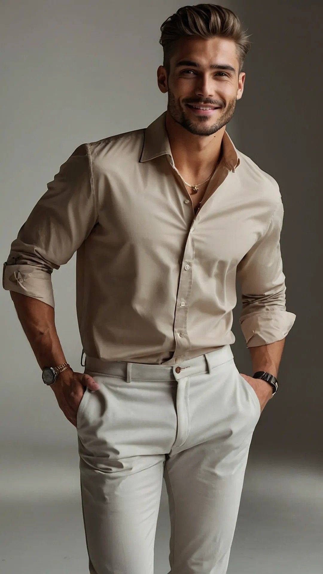 Men’s Beige Long Sleeve Shirt