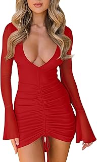 Red Long Sleeve Ruched Mini Dress