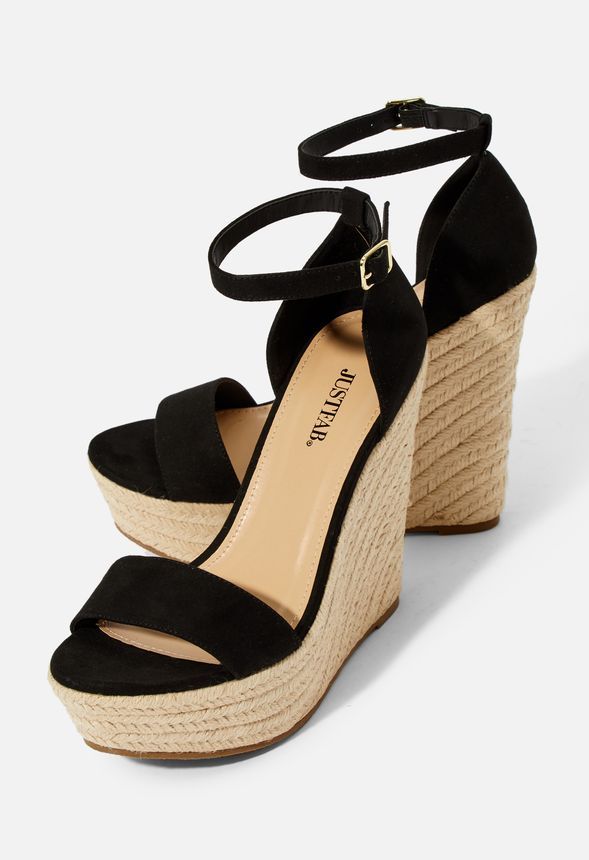 Black Suede Espadrille Wedge Sandals