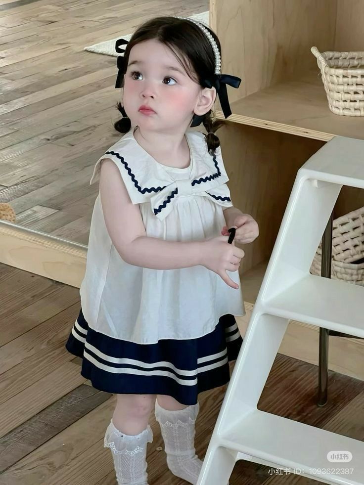 Navy Sailor-Style Toddler Dress