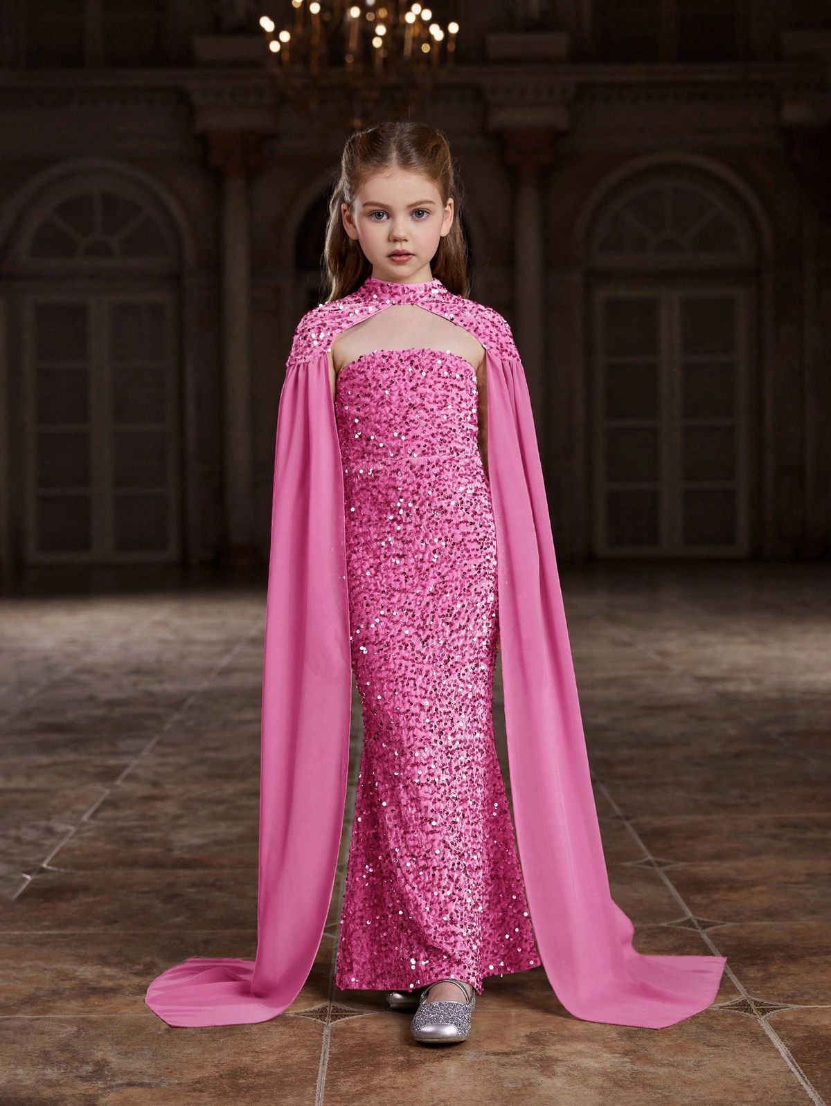 Girls’ Pink Sequin Evening Dress