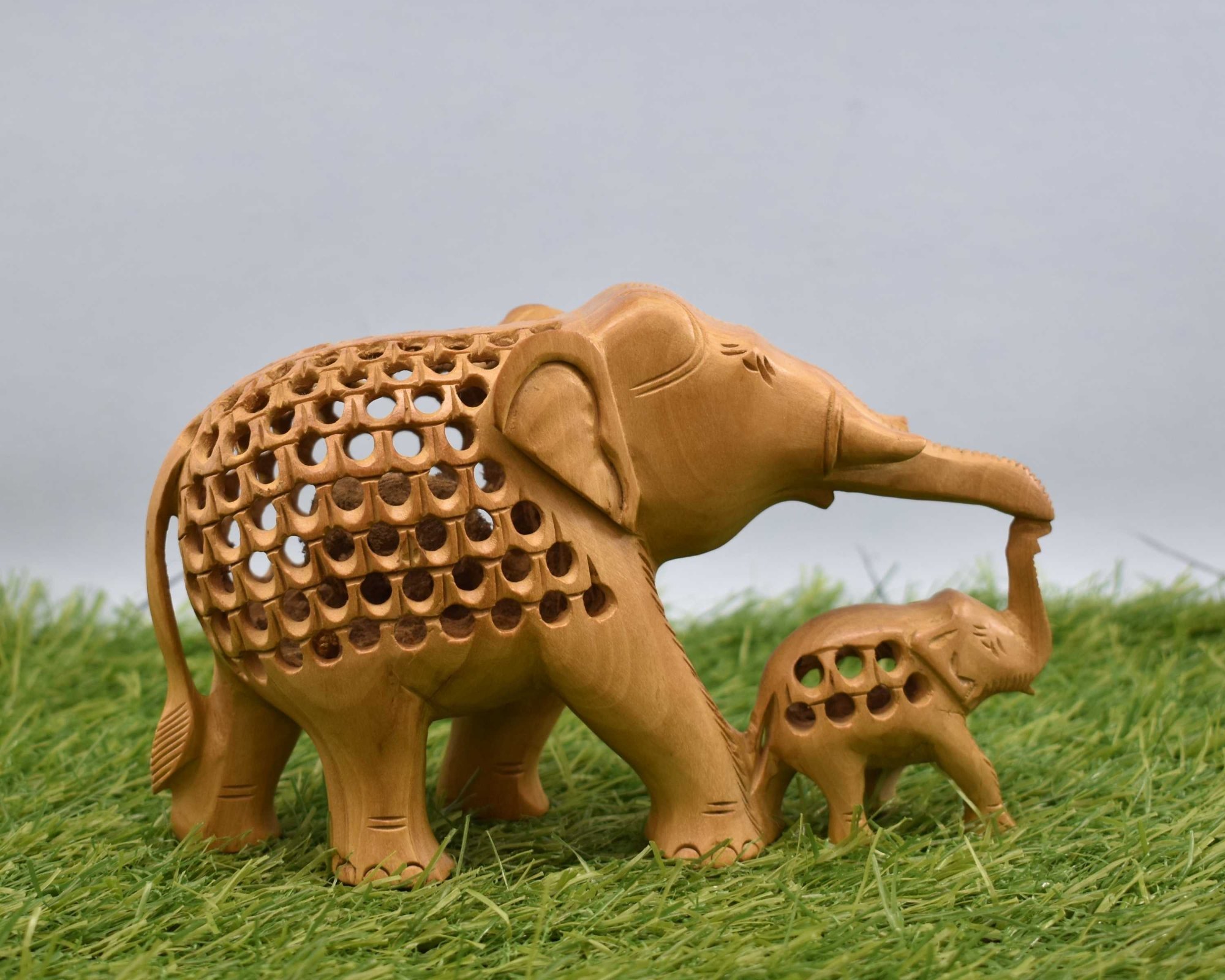Handcrafted Wooden Elephant Figurine Set