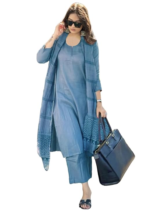 Blue Cotton Kurti Set