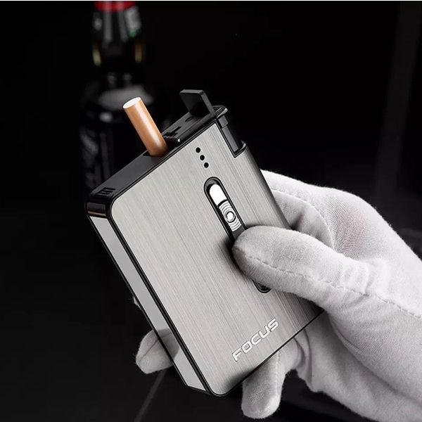 Focus Automatic Lighter Automatic Cigarettes Holder 10 Pcs Cigarette Case