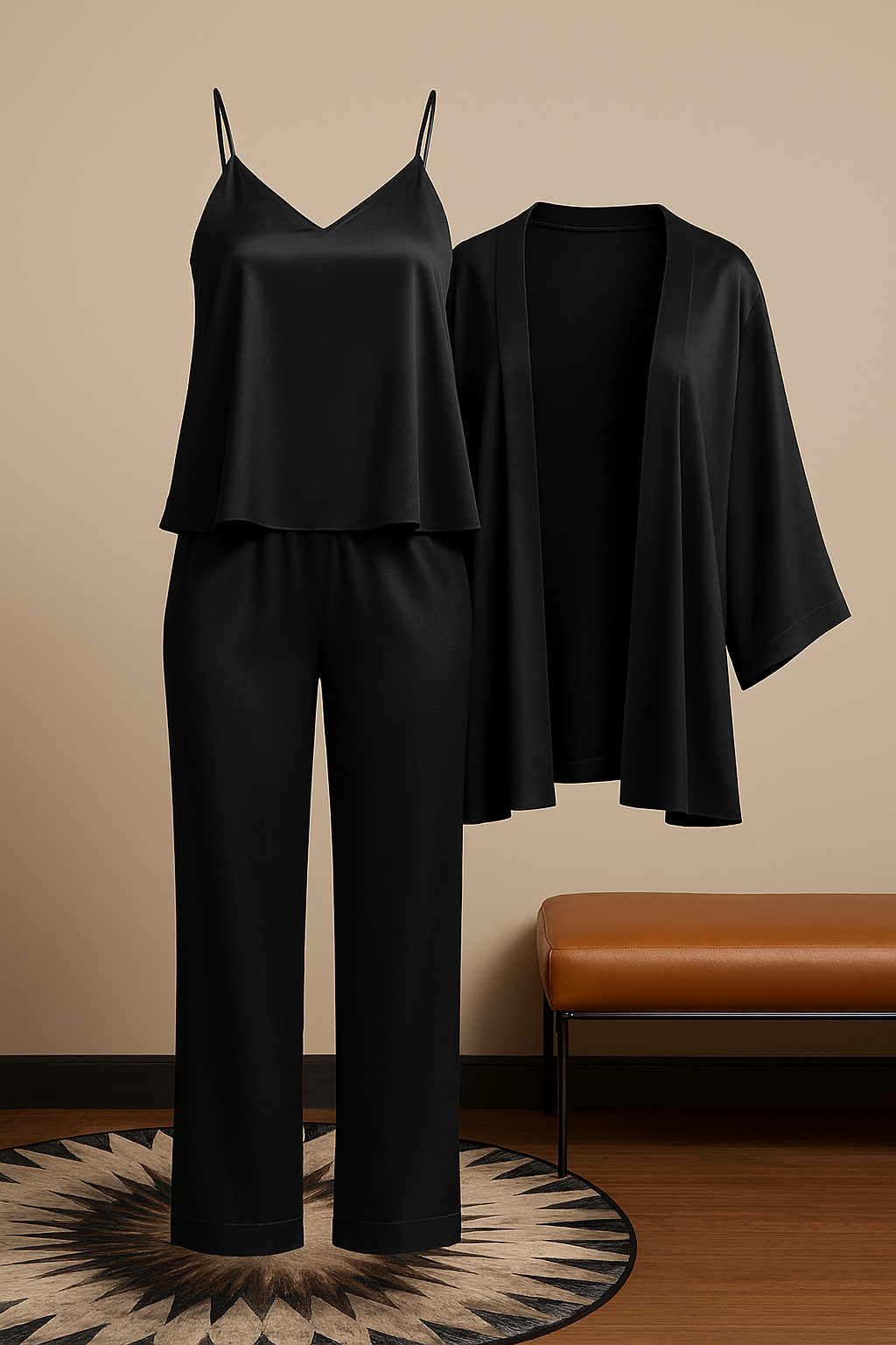 3-Piece Premium Satin Sleepwear Set For Women | Nightwear & Loungewear | Free Size (28-38) - Maroon,Blue,Black