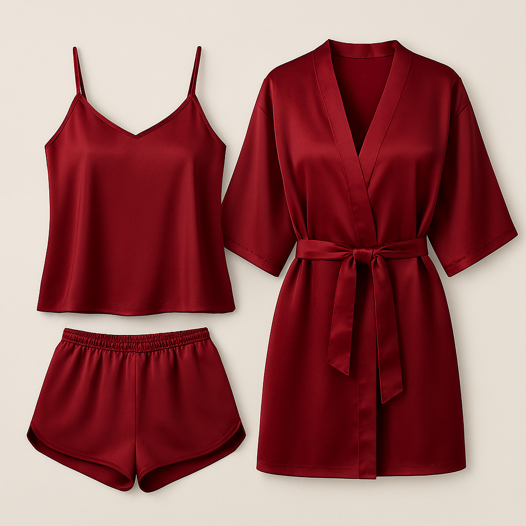 3-Piece Satin Sleepwear Set For Women | Elegant Nightwear & Loungewear – Free Size (28-38) 
