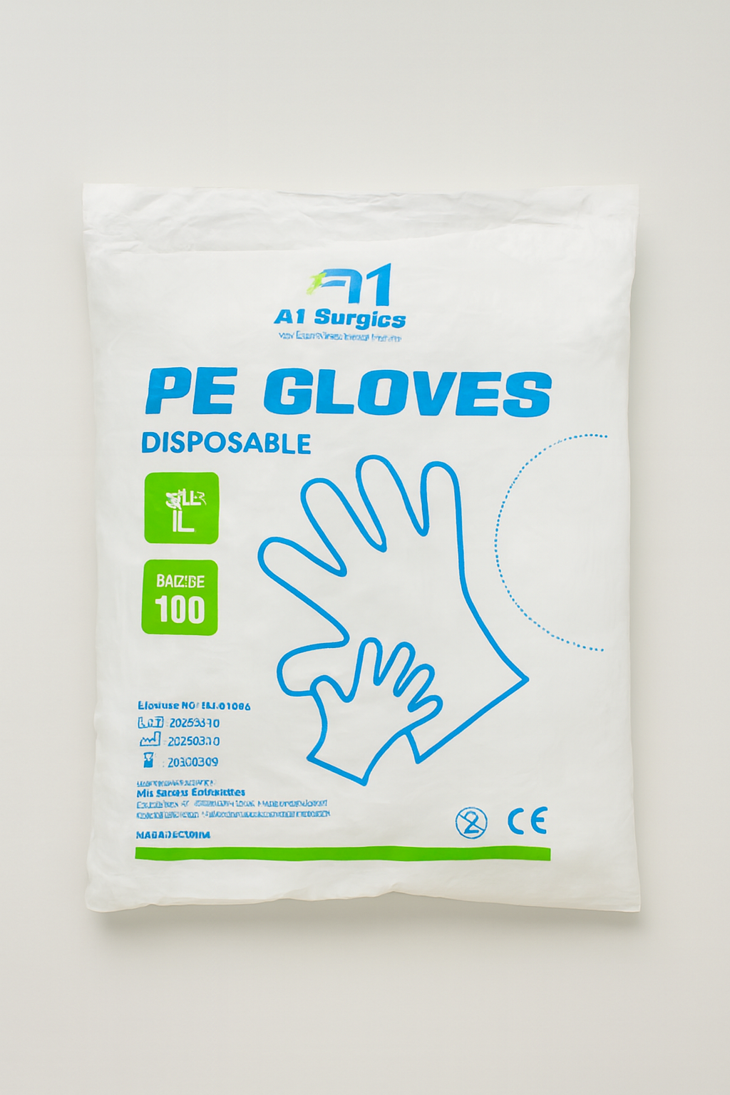 A1 Plastic Disposable Gloves Size Standard Large 100 PCs Box