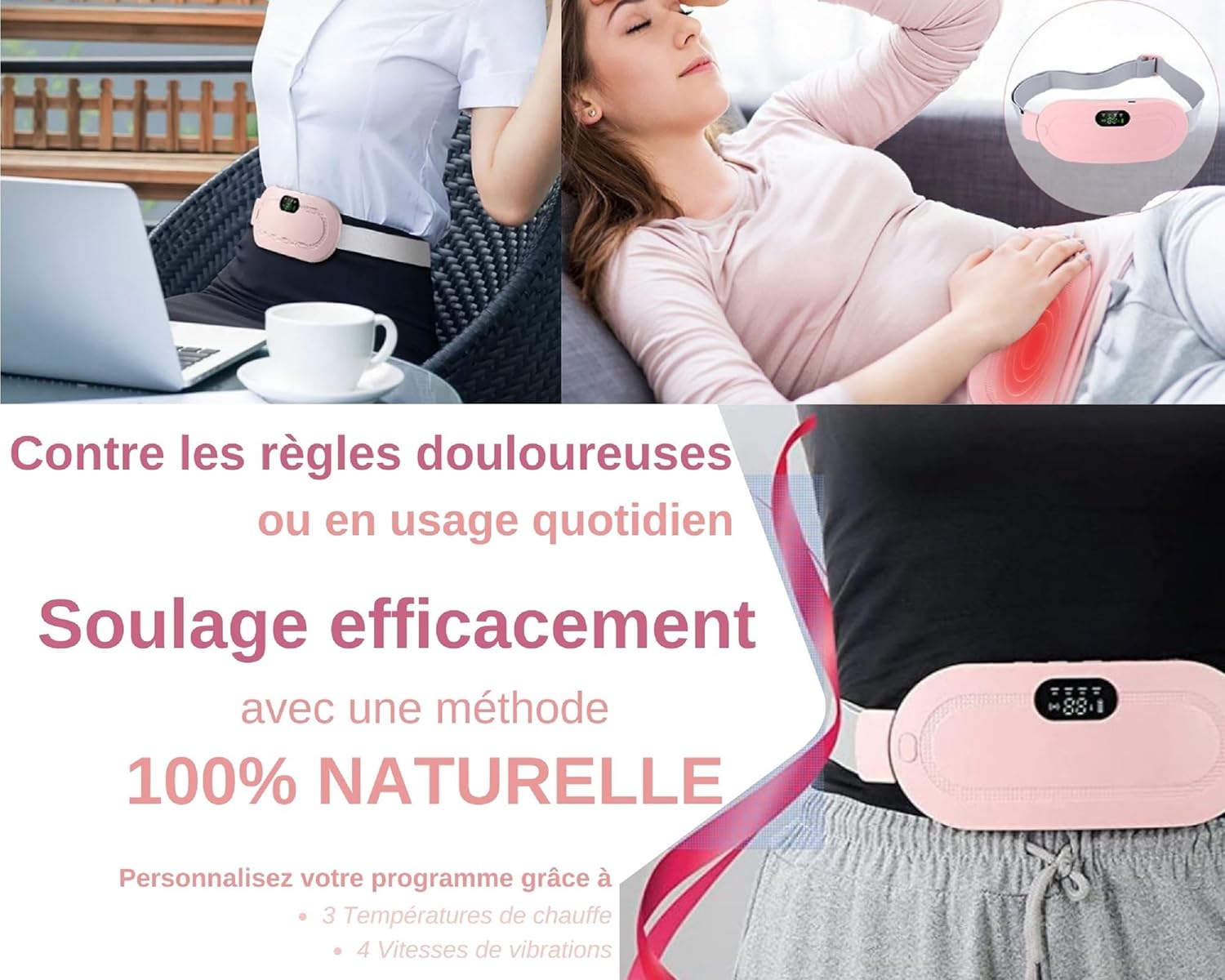 Digital heating pad & vibrating belt with 3 heat levels, 4 modes for quick menstrual relief