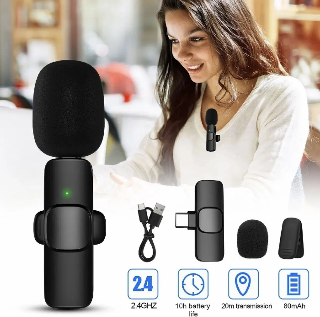 Wireless MIC K8 MICROPHONE for Vlogging Type C Android, IOS, 3.5mm Jack