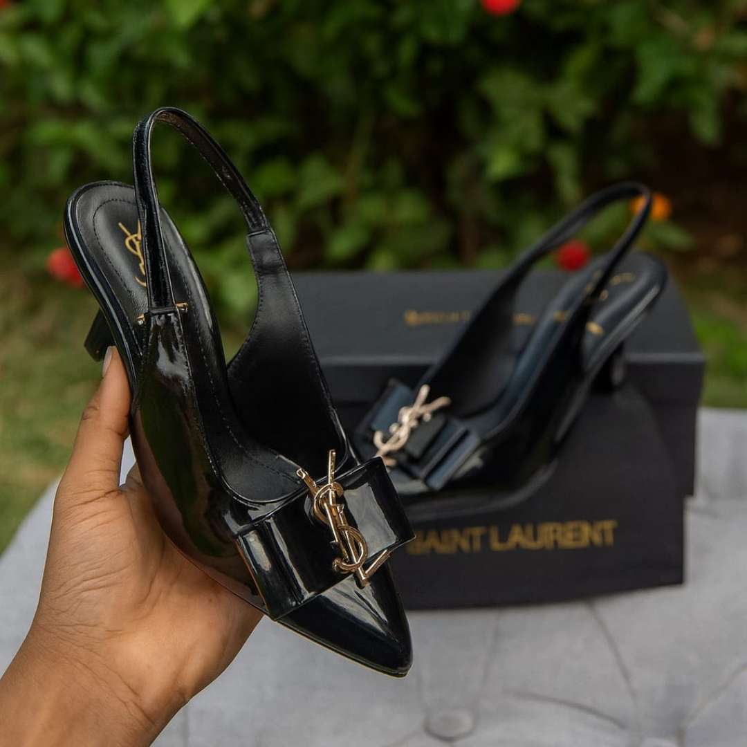 Luxury Heel Shoes For Women – Stylish Slingback Design With Gold Accent Bow