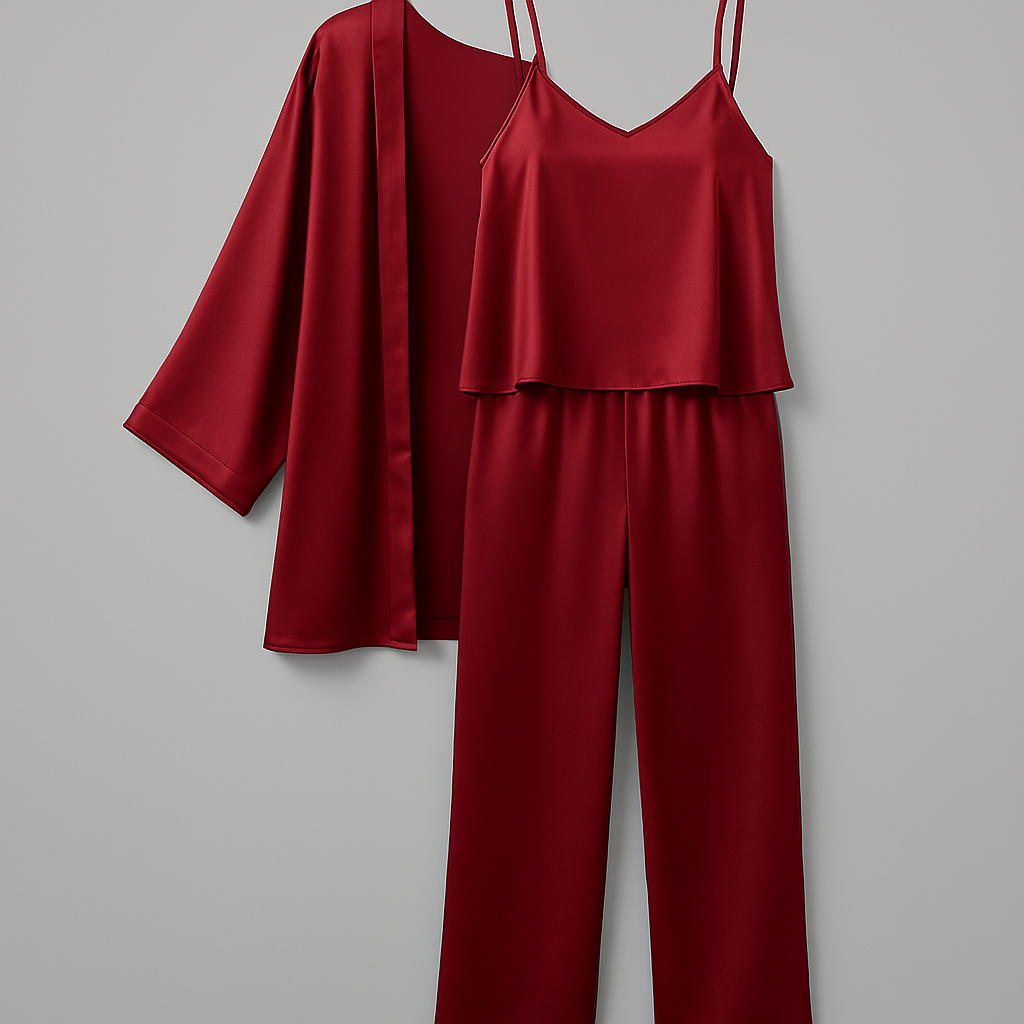 3-Piece Premium Satin Sleepwear Set For Women | Nightwear & Loungewear | Free Size (28-38) - Maroon,Blue,Black