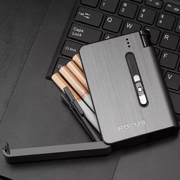 Focus Automatic Lighter Automatic Cigarettes Holder 10 Pcs Cigarette Case