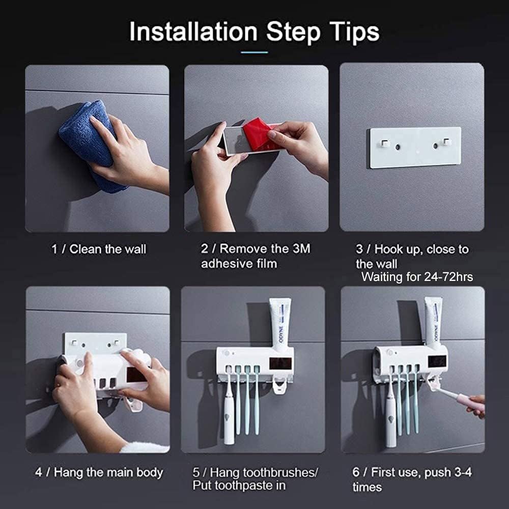 UV Toothbrush Holder And Toothpaste Dispenser | Bathroom Toothbrush Holder Wall Mounted Toothpaste Dispenser