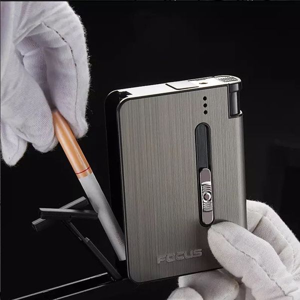 Focus Automatic Lighter Automatic Cigarettes Holder 10 Pcs Cigarette Case
