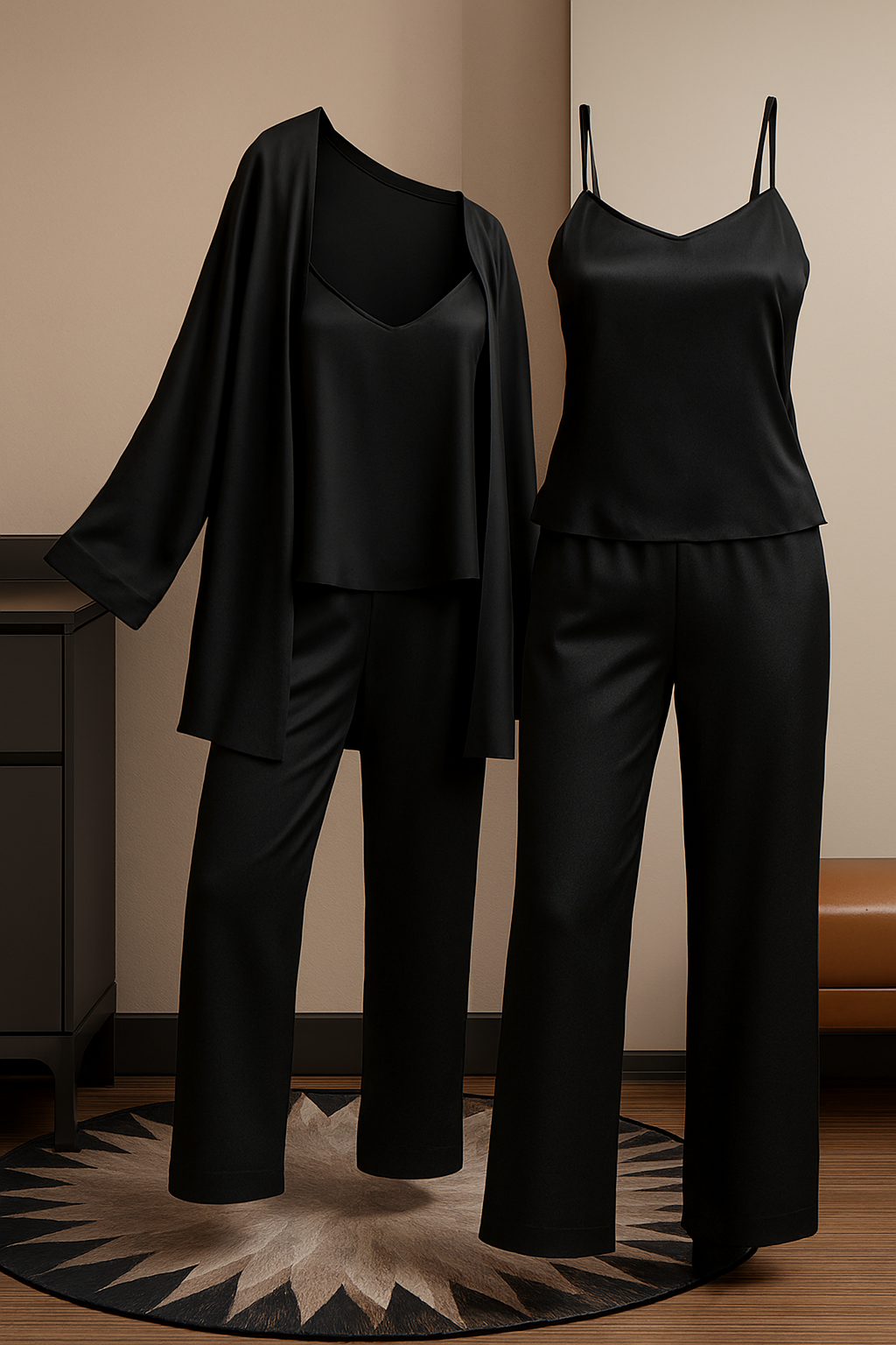 3-Piece Premium Satin Sleepwear Set For Women | Nightwear & Loungewear | Free Size (28-38) - Maroon,Blue,Black