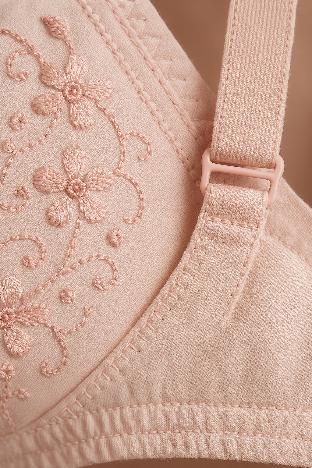 Cotton Embroidered Chikan Pink Soft Bra For Women –  Adjustable Straps 32-42