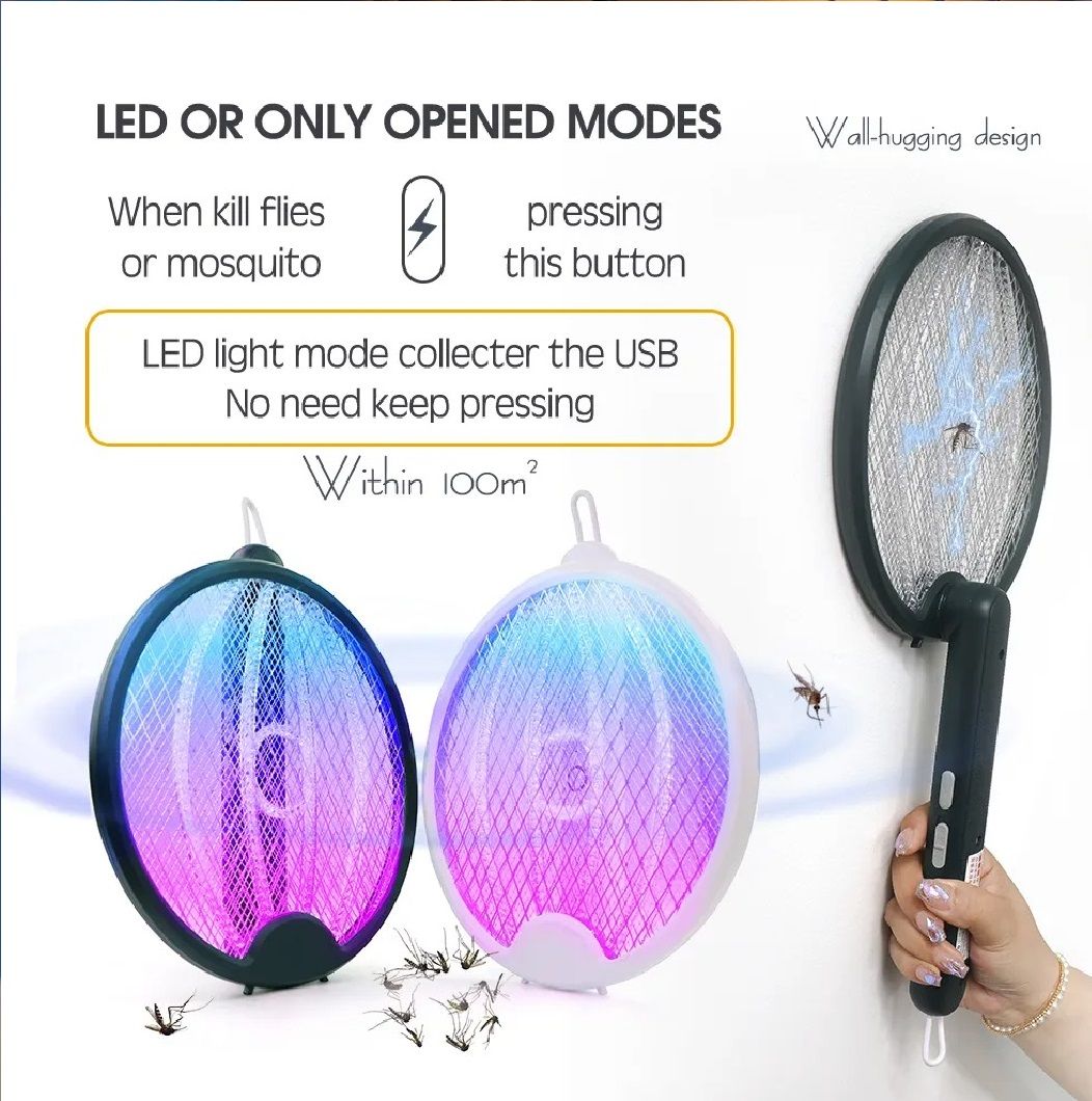 Foldable Mosquito Killer Racket Trap Rechargeable Bug Zapper Racket