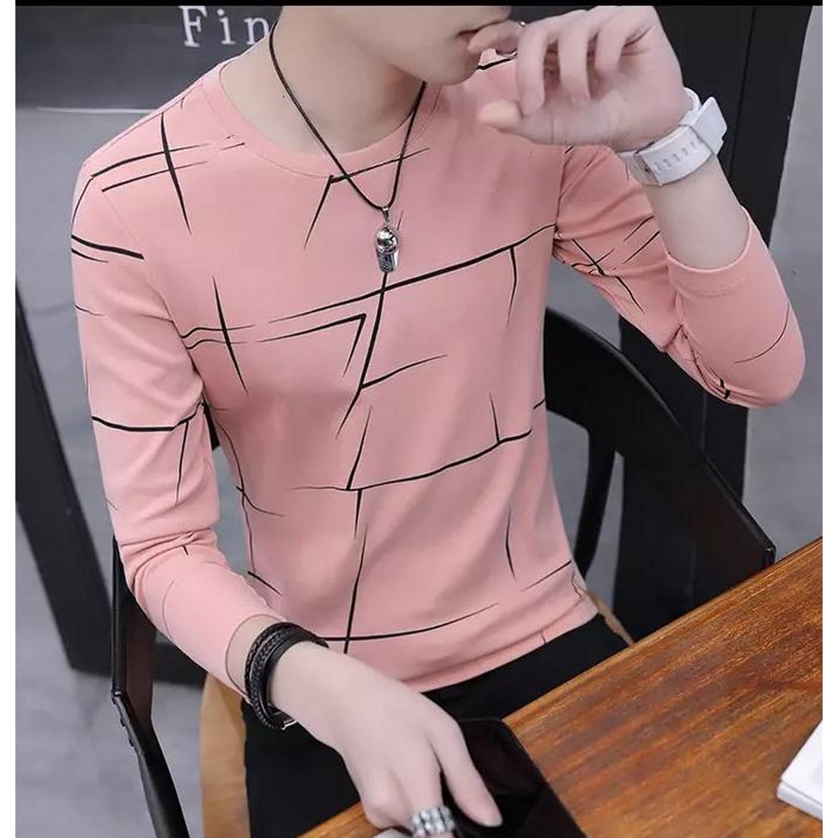 Fancy Cotton Jersey Full Sleeves T Shirt For Men | Best Quality Full Sleeves T Shirt For Men | T Shirt For Boys - Pink T-Shirt With Black Print - L