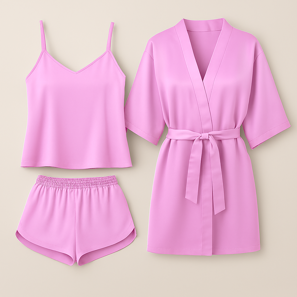 3-Piece Satin Sleepwear Set For Women | Elegant Nightwear & Loungewear – Free Size (28-38) 