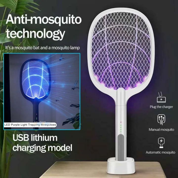 2 In 1 Rechargeable Electronic Mosquito Bat Racket Insect Killer Lamp