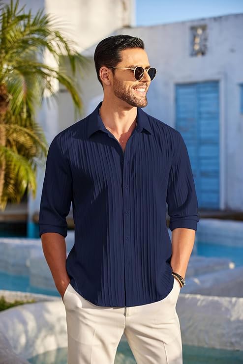 Men's Navy Blue Pleated Shirt