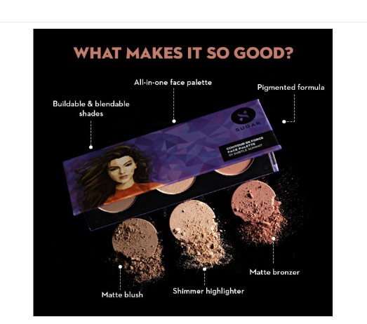 SUGAR Cosmetics Contour De Force Face Palette for Makeup | Includes Matte Bronzer, Highlighter & Blush | Makeup Palette with Built-in Mirror | 12.5gm -