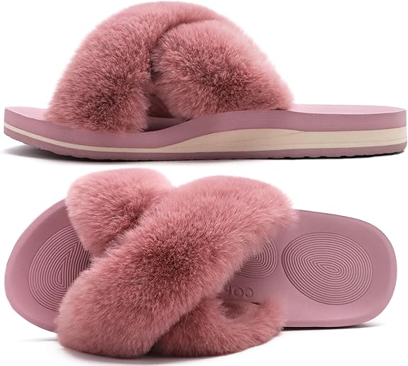 Plush Fuzzy Cross-Band Slippers