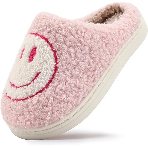 Pink Fuzzy Smiley Face Slipper