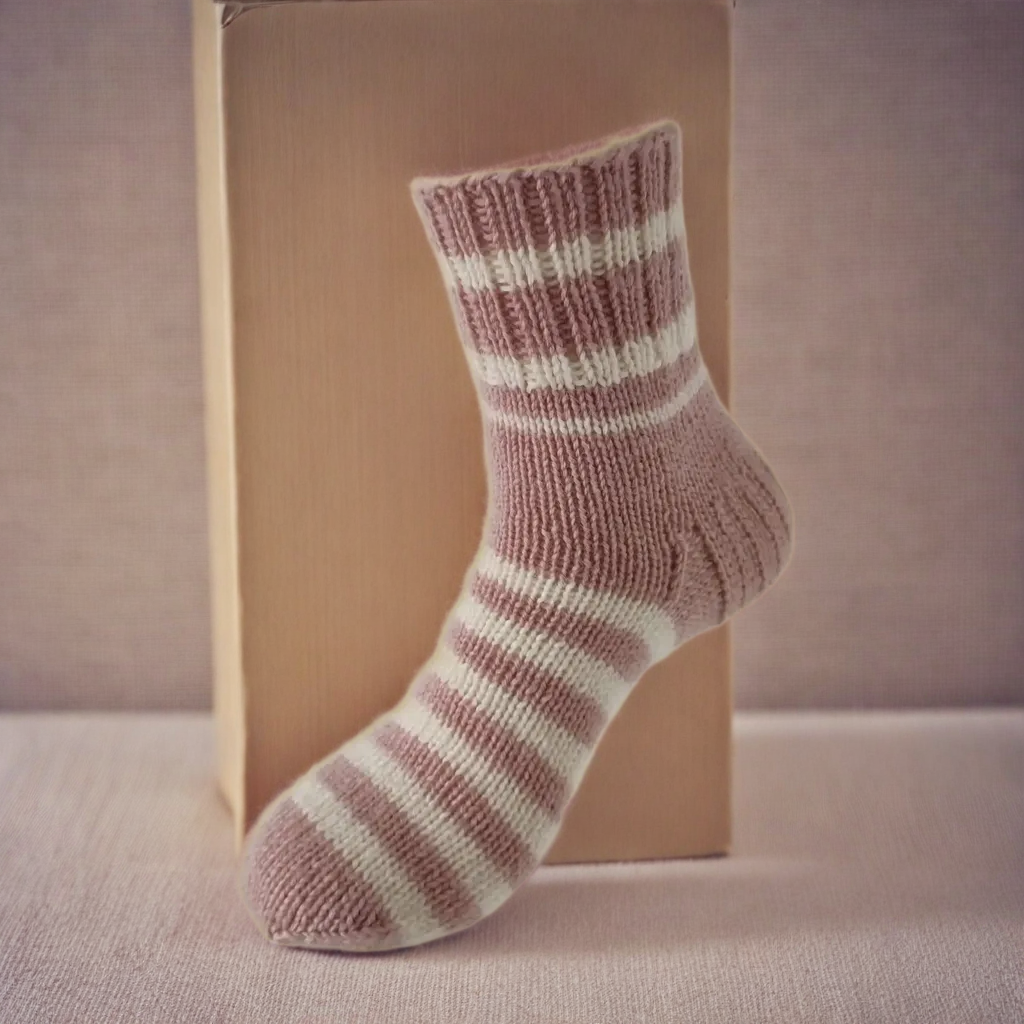 Hand Knit Women Wool Socks Dusty Pink - White