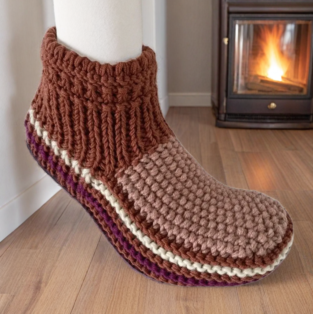 Hand Knit Wool Slippers Brown